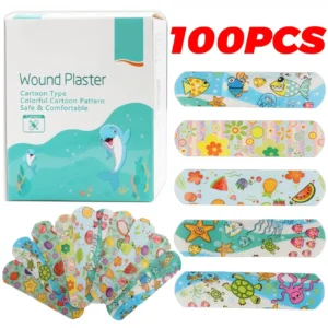 100PCS Kids Cartoon Bandages – Waterproof Breathable Adhesive Bandages for Children