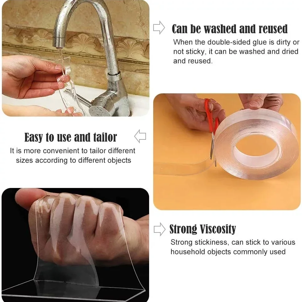 3M Nano Tape Double Sided Tape Transparent Reusable Waterproof Adhesive Tapes Cleanable Kitchen Bathroom Supplies Tapes - Image 6