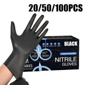 20/50/100PCS Black Nitrile Gloves – Disposable Protective Gloves